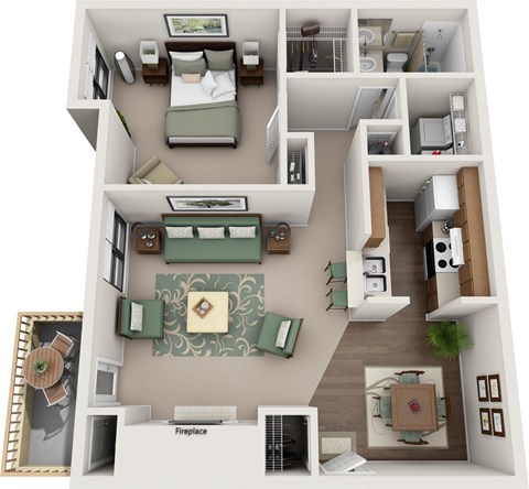 Floor plan for 1 bed, 1 bath, 740 sqft